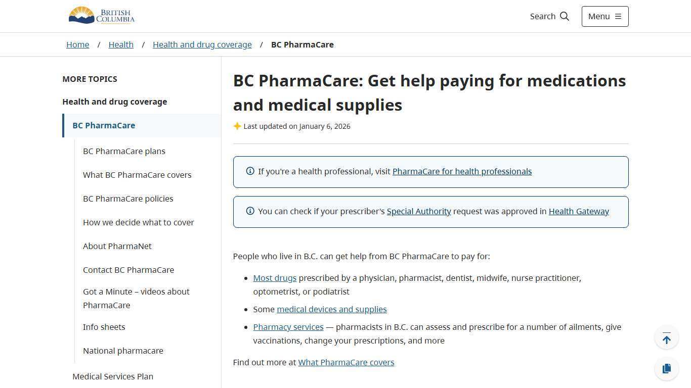 BC PharmaCare: Get help paying for medications and medical supplies - Province of British Columbia